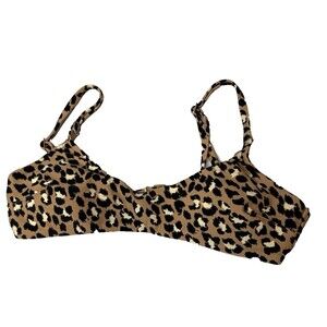 Aerie Women's Animal Print Leopard Scoop Bikini Top Brown Black  Size XS